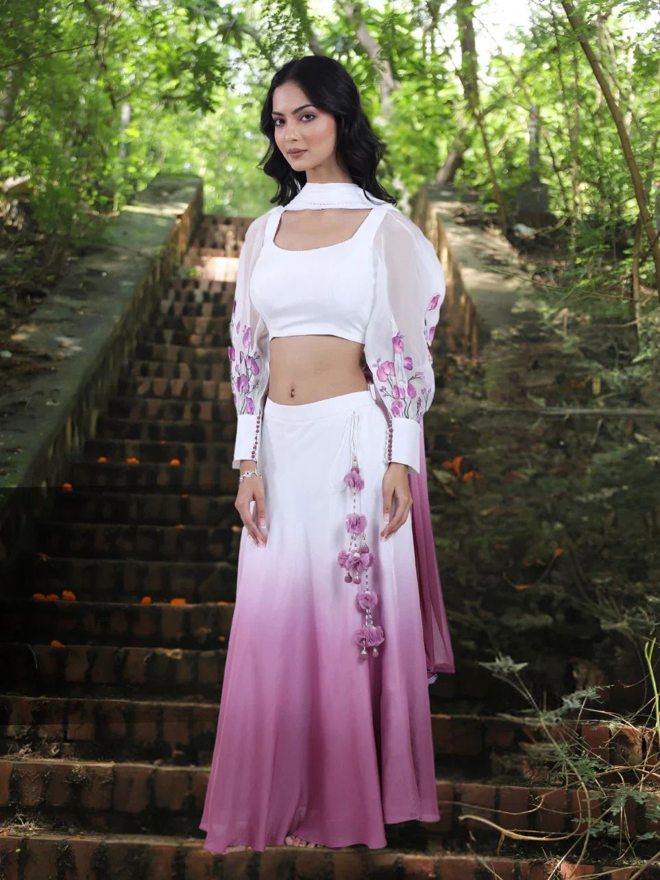 Shaded Maslin Lehenga with Hand painted Blouse